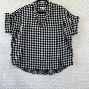 Madewell Shirt Womens XL Black White Gingham Short Sleeve Popover Boxy Relaxed